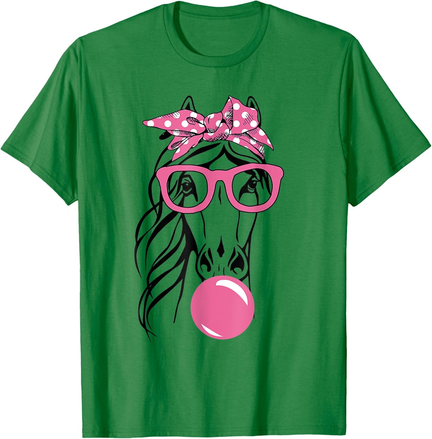 Cute Women Girl Horse With Bandana Headband and Glasses T-Shirt - T-Shirt | Irish Green