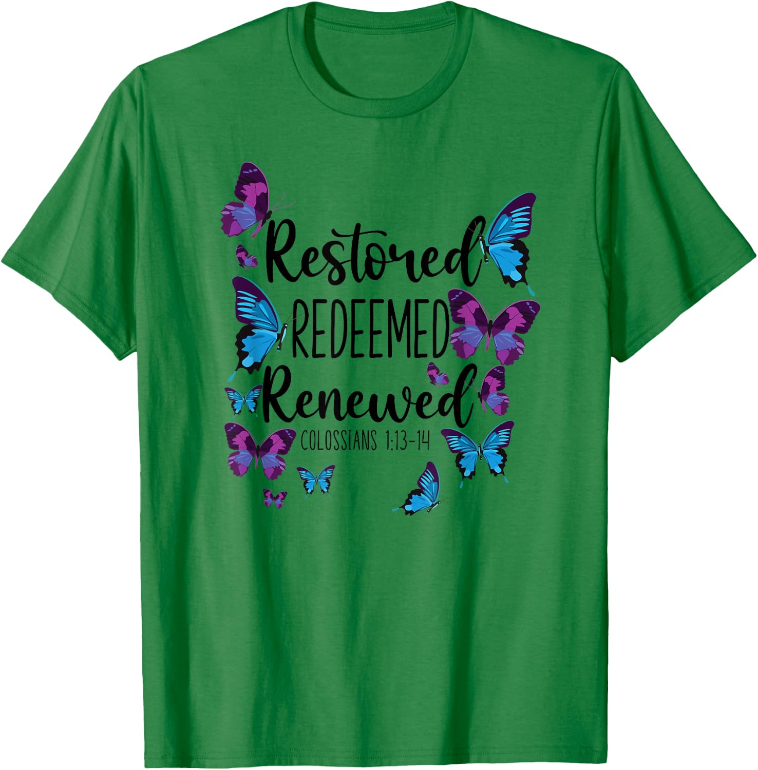 Christian Bible Verse Quote Butterfly Colossians 1:13-14 T-Shirt - T-Shirt | Irish Green