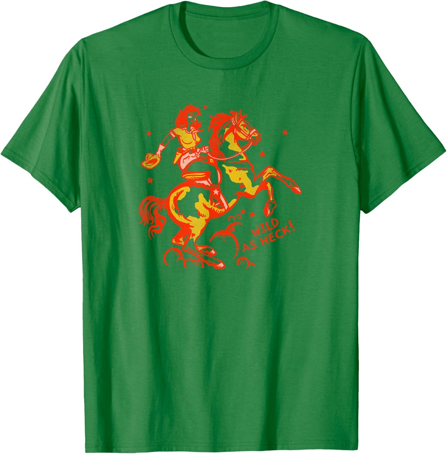 Wild As Heck! Cute Red & Yellow Vintage Cowgirl & Her Horse T-Shirt - T-Shirt | Irish Green