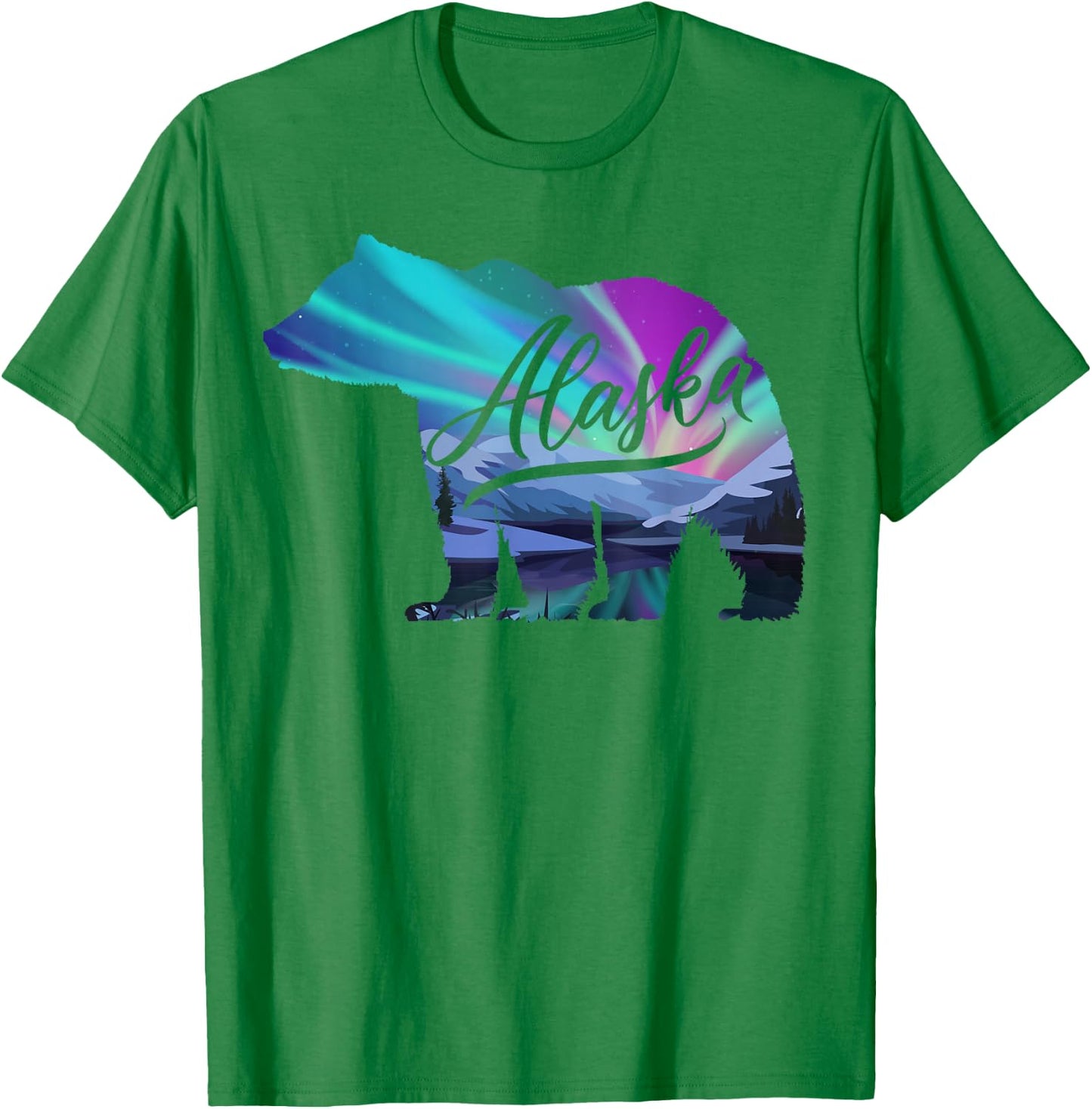 Alaska Alaskan Wildlife Bear Aurora Borealis The Polar Sky T-Shirt - T-Shirt | Irish Green