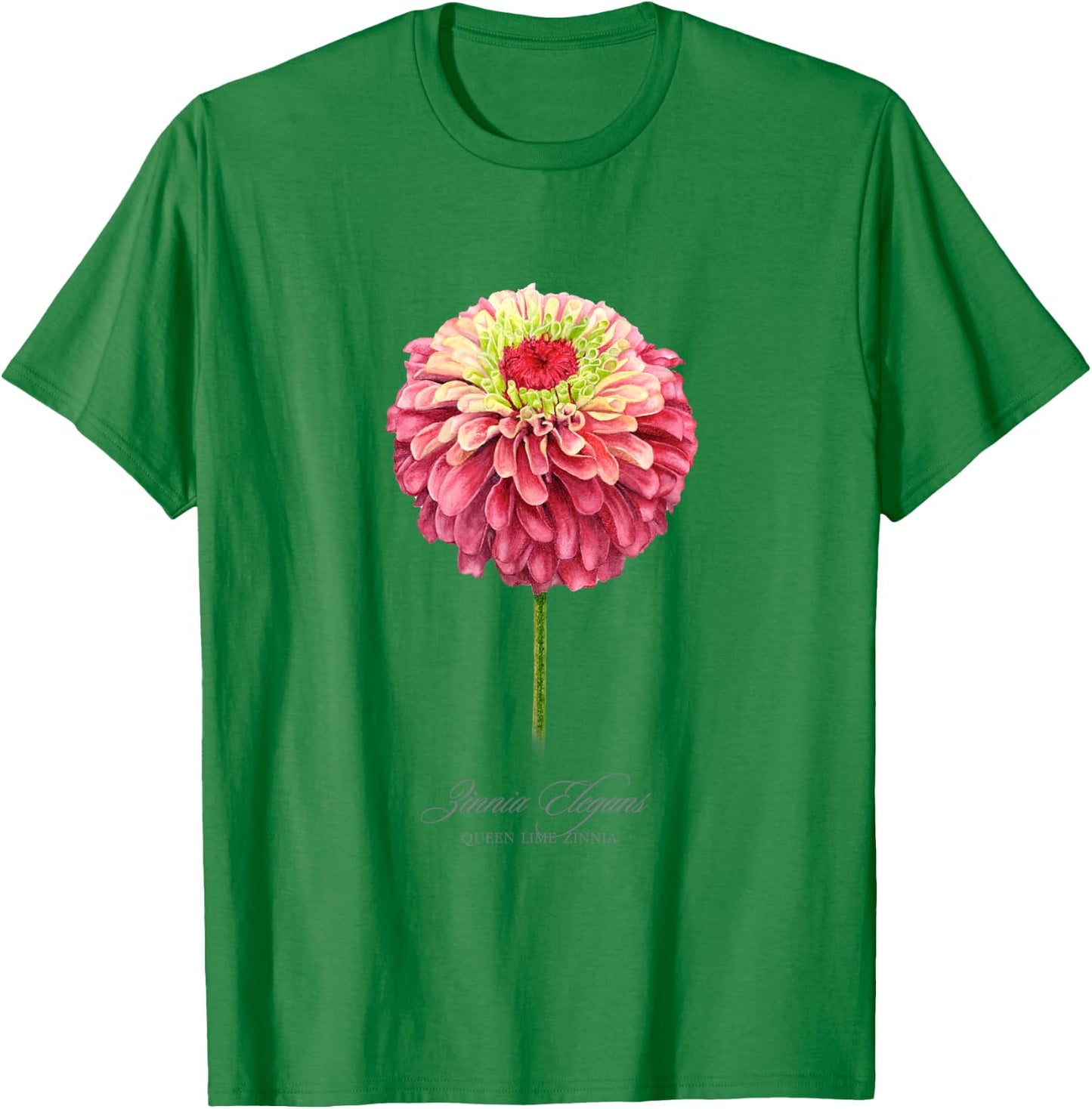 Red and Pink Zinnia Flower Botanical Painting T-Shirt - T-Shirt | Irish Green