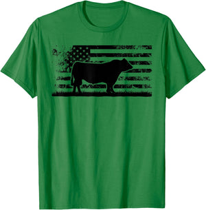USA American Flag - America Cow Black Angus Rancher T-Shirt - T-Shirt | Irish Green