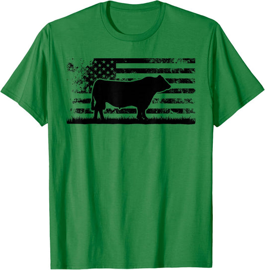 USA American Flag - America Cow Black Angus Rancher T-Shirt - T-Shirt | Irish Green