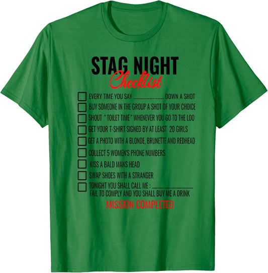 Bachelors Party Checklist Stag Do Party funny games T-Shirt - T-Shirt | Irish Green