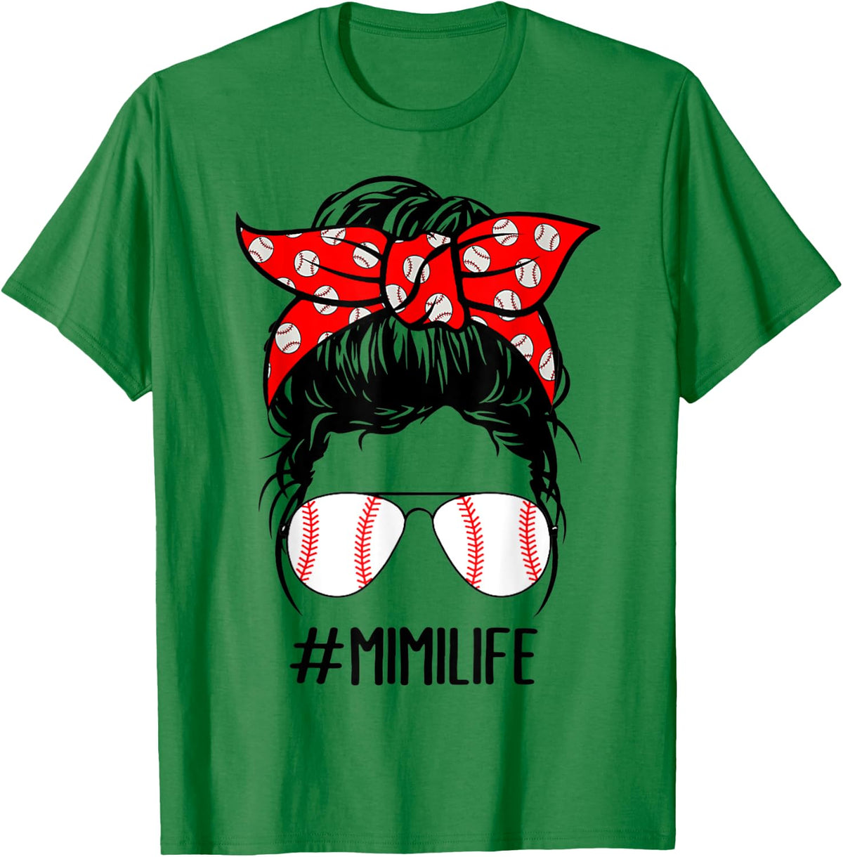 Mimi Life Baseball Softball Women Mothers Day Messy Bun T-Shirt - T-Shirt | Irish Green