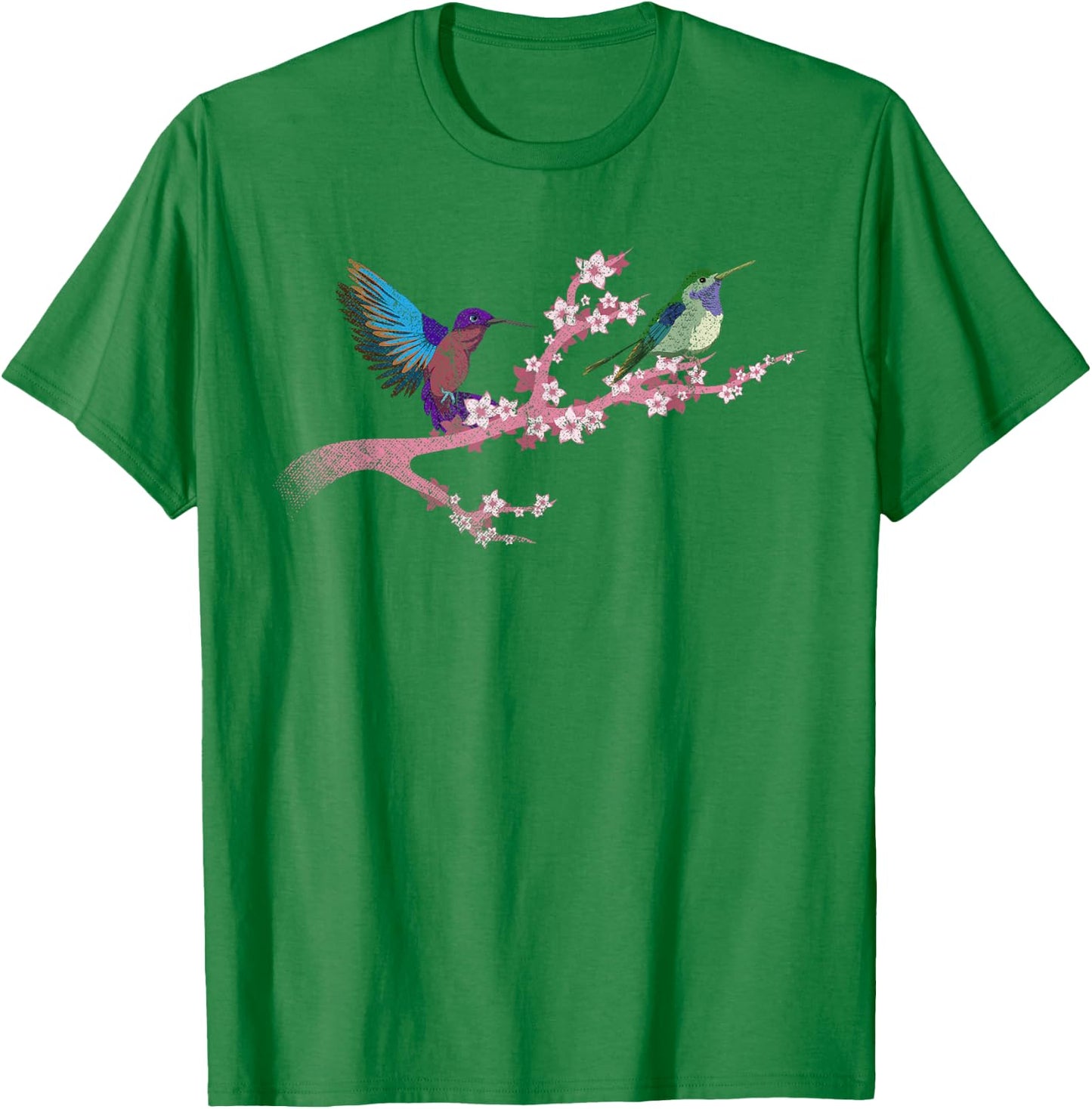 Bird Flowers Cherry Blossom Animal Vintage Hummingbird T-Shirt - T-Shirt | Irish Green