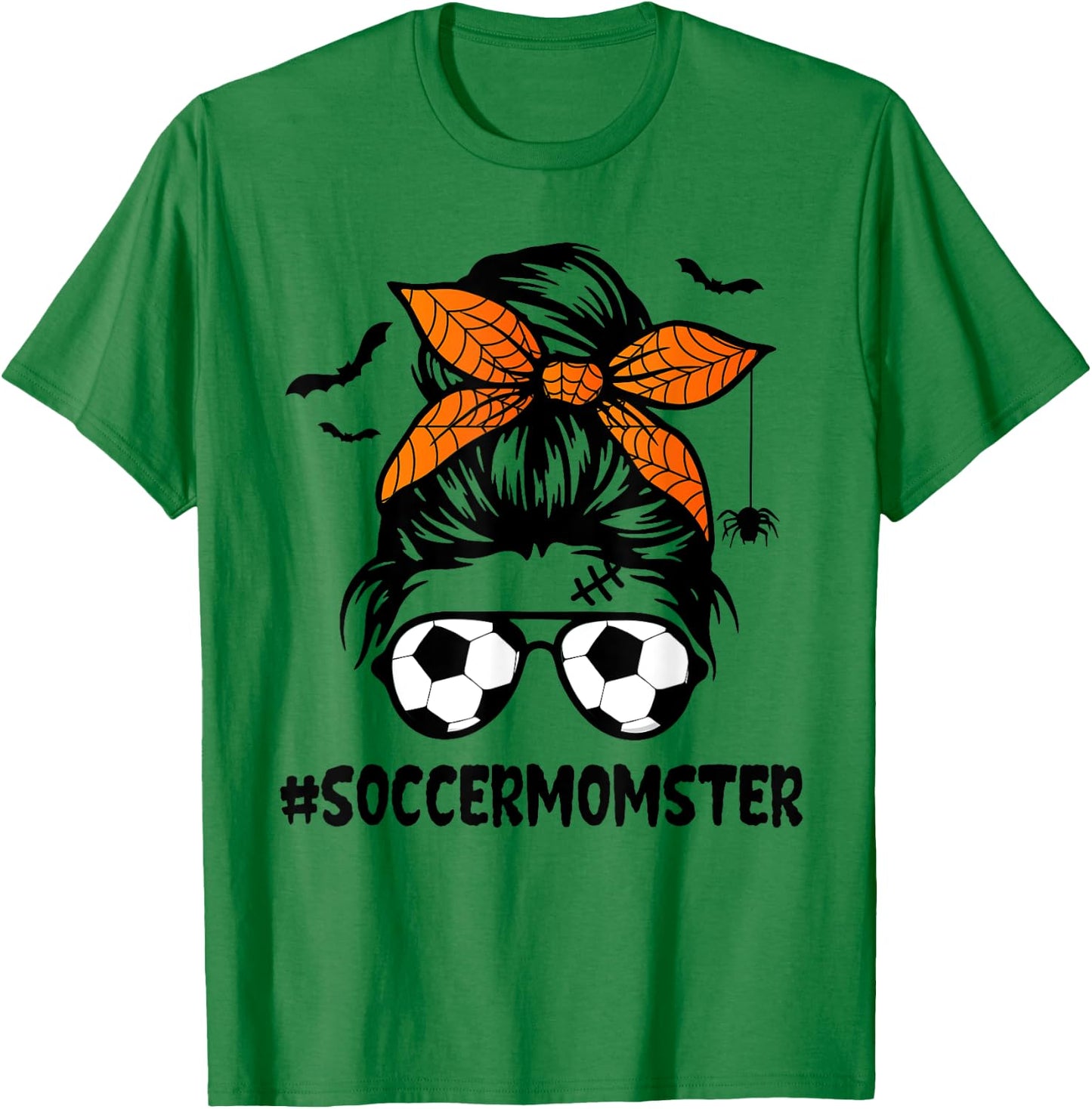 Soccer Momster Halloween Mom Messy Bun Hair T-Shirt - T-Shirt | Irish Green