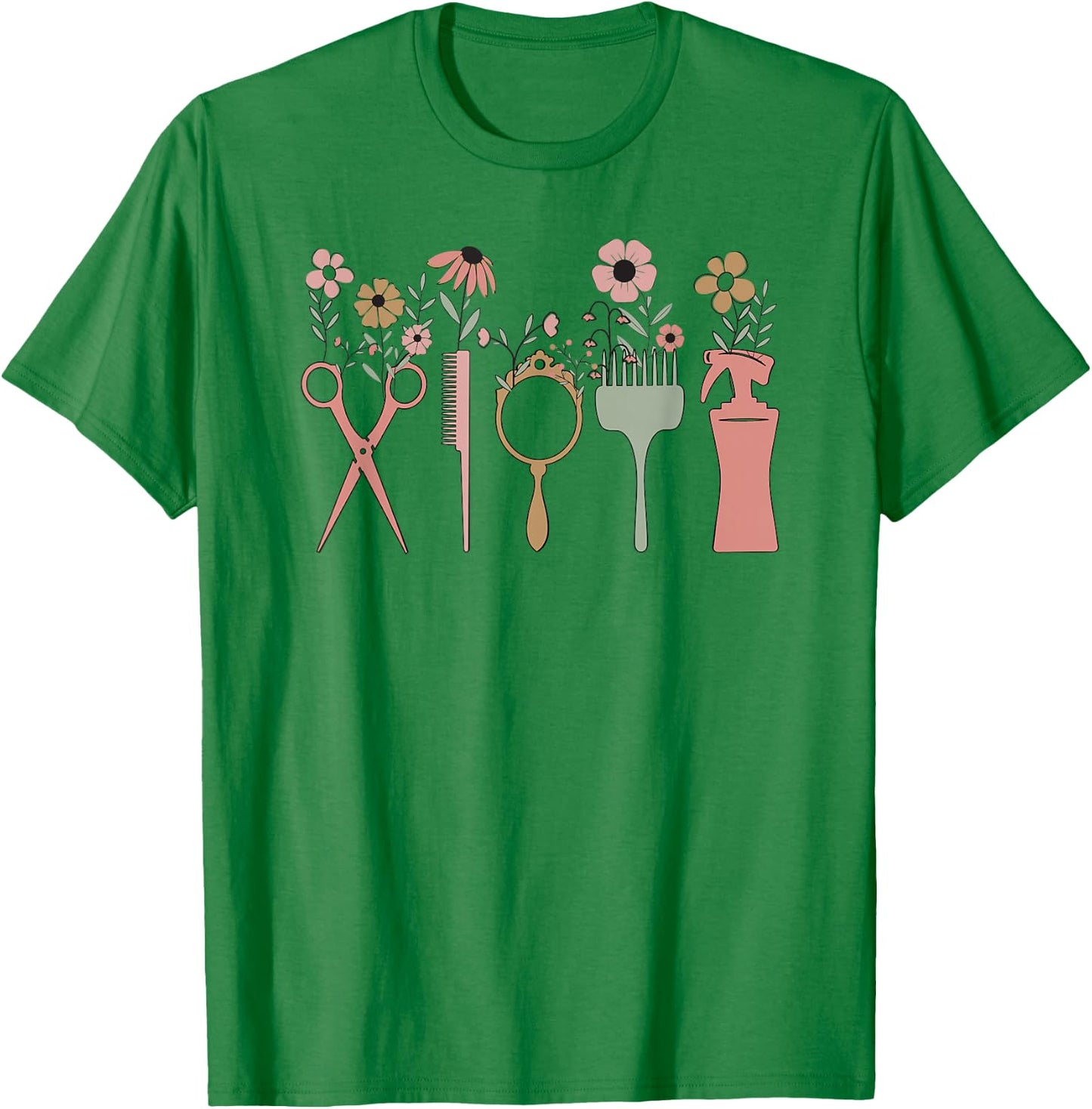 Hair Stylist Hairdresser Salon Men Women Groovy Retro Floral T-Shirt - T-Shirt | Irish Green