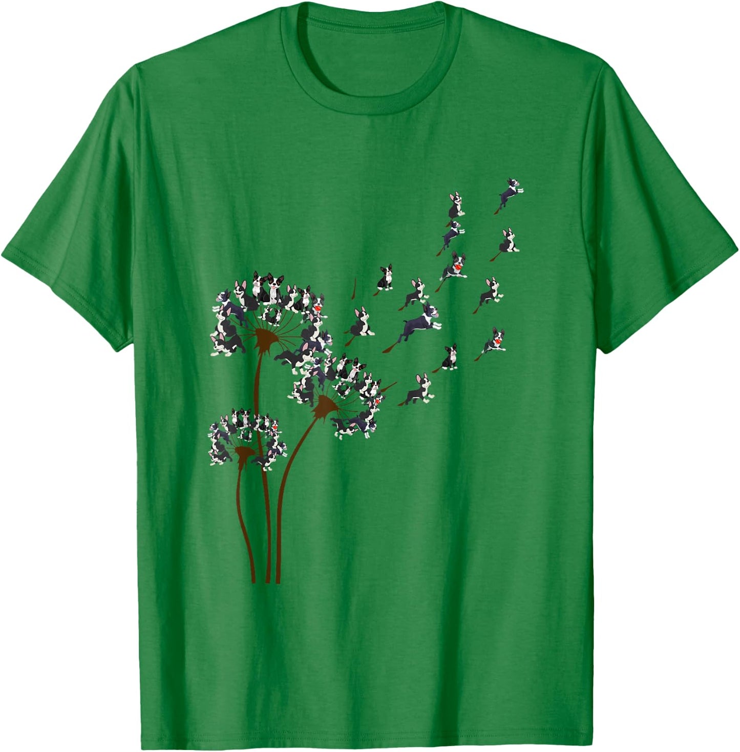 Boston Terrier Flower Fly Dandelion Funny Dog Lover Dog Dad T-Shirt - T-Shirt | Irish Green