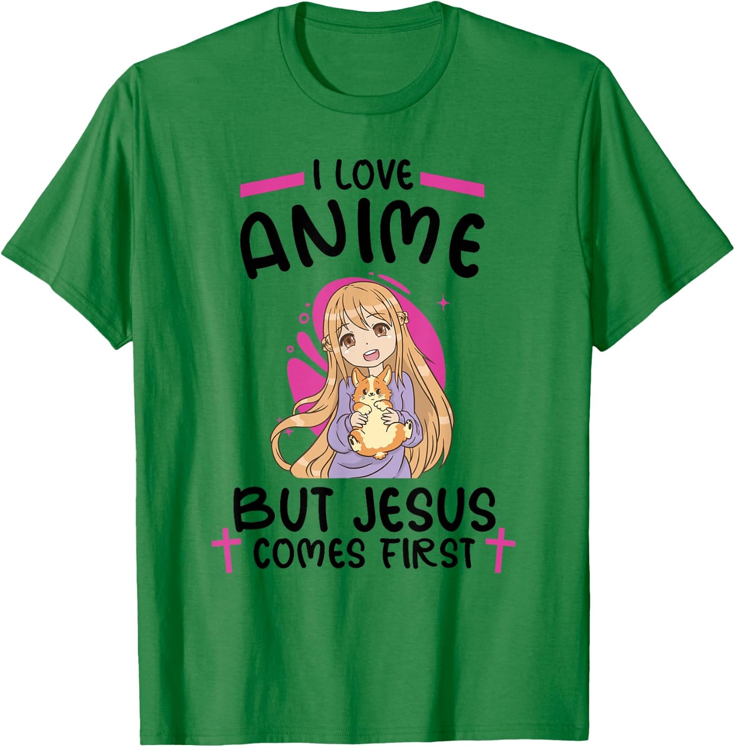I Love Anime but Jesus Comes First T-Shirt - T-Shirt | Irish Green