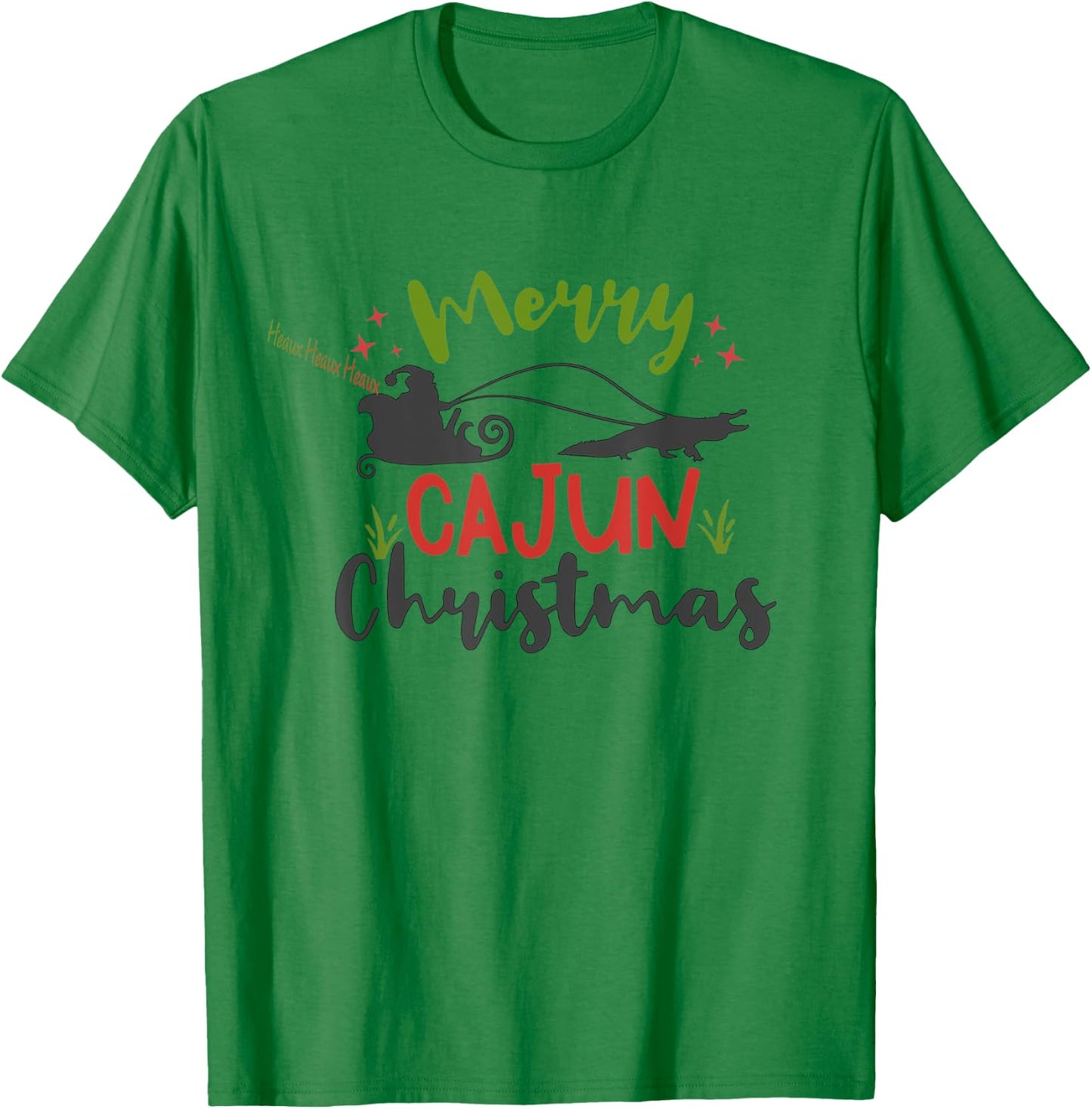 Cajun Santa Alligator Heaux Heaux Heaux Christmas X-mas T-Shirt - T-Shirt | Irish Green