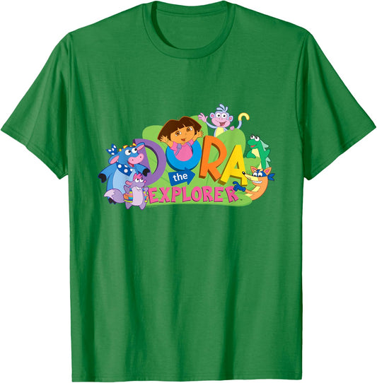 Dora The Explorer Classic Logo with Boots and Swiper T-Shirt - T-Shirt | Irish Green