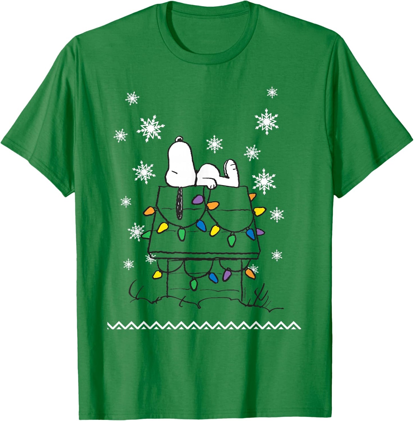 Peanuts Holiday Snoopy Dog House Lights Short Sleeve T-Shirt - T-Shirt | Irish Green
