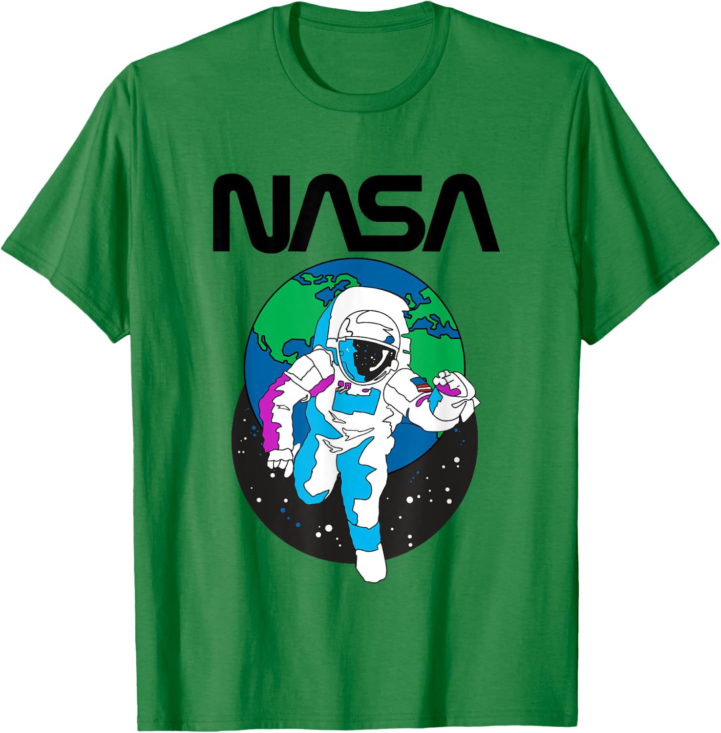 NASA Iconic Astronaut Over Earth Distressed Big Chest Logo T-Shirt - T-Shirt | Irish Green