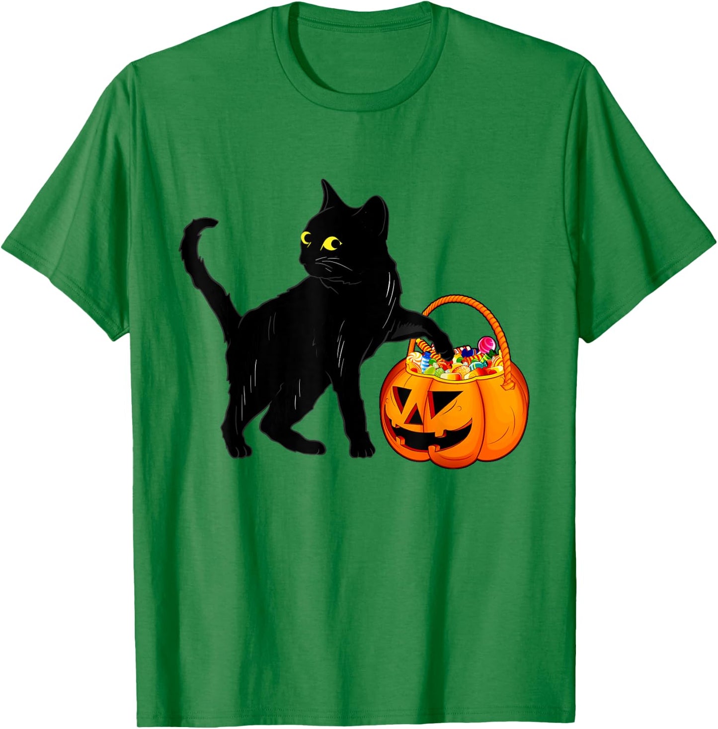 Black Cat Halloween Candy Pumpkin Bag Sweet Lollipop Funny T-Shirt - T-Shirt | Irish Green