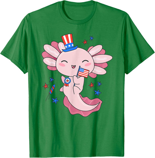 American Axolotl 4th of July US Flag Patriotic Axolotl USA Women Kids Men T-Shirt - T-Shirt | Irish Green