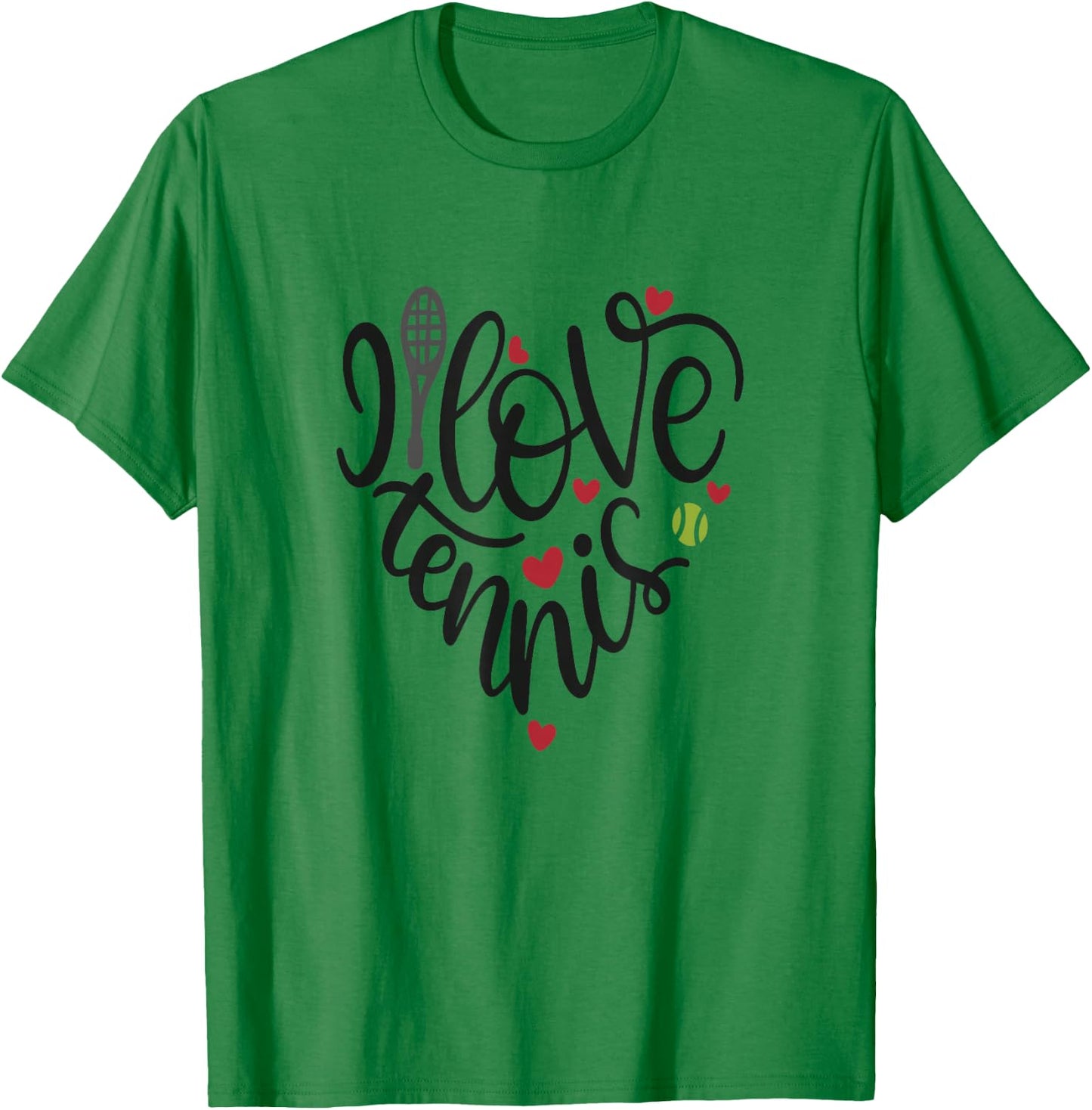 I Love Tennis Shirt Girly School Team Coach Player Heart T-Shirt - T-Shirt | Irish Green