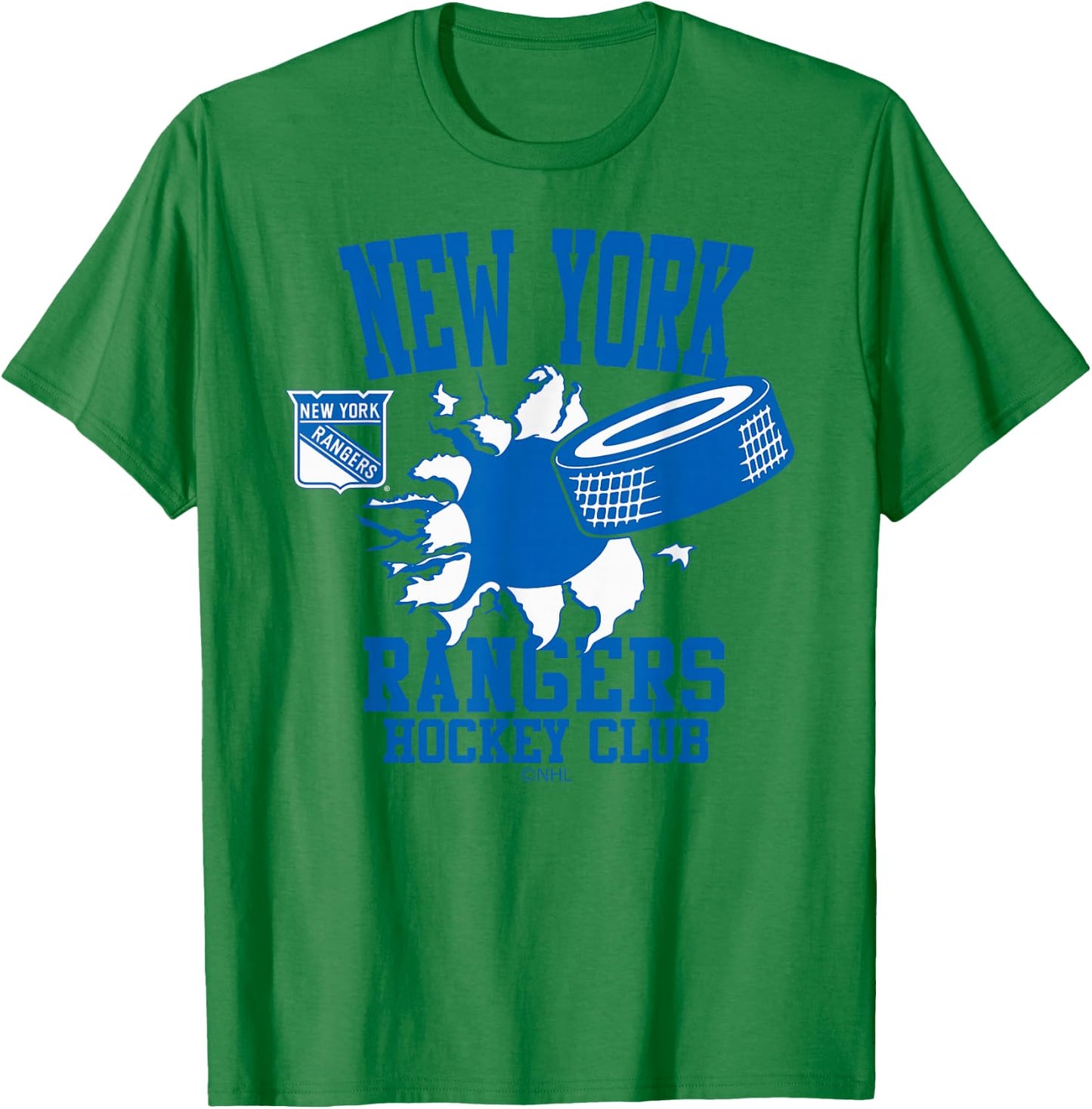 New York Rangers Hockey Puck Burst Red Officially Licensed T-Shirt - T-Shirt | Irish Green