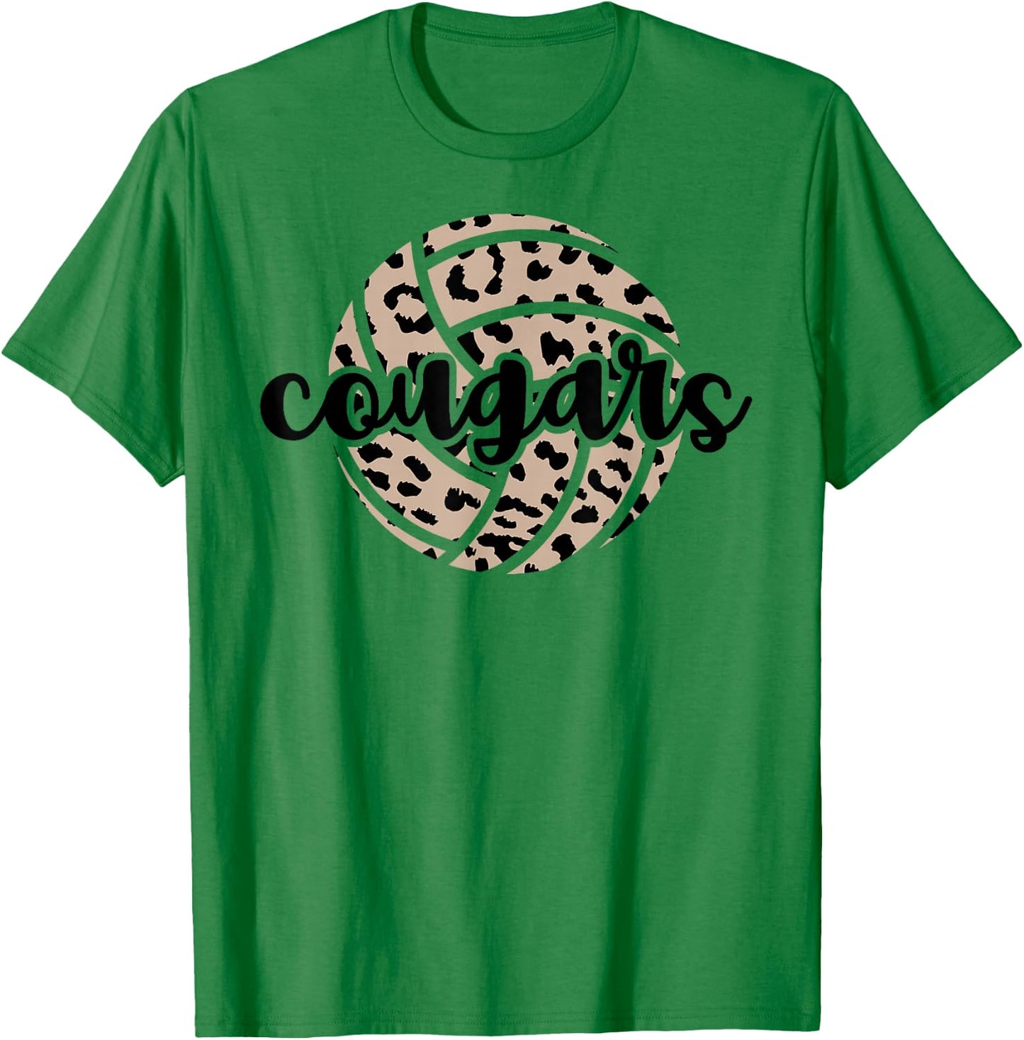 Cougars Volleyball Team Cheetah Mascot School Spirit Game T-Shirt - T-Shirt | Irish Green
