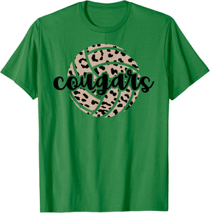 Cougars Volleyball Team Cheetah Mascot School Spirit Game T-Shirt - T-Shirt | Irish Green