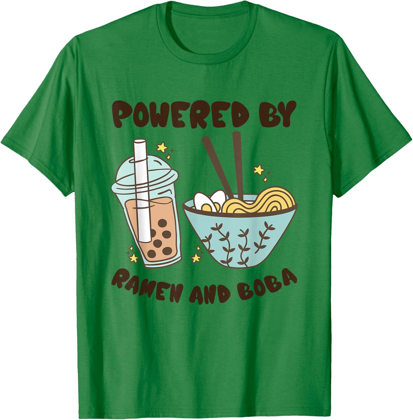 Powered By Ramen And Boba Tea Japanese Food Anime T-Shirt - T-Shirt | Irish Green