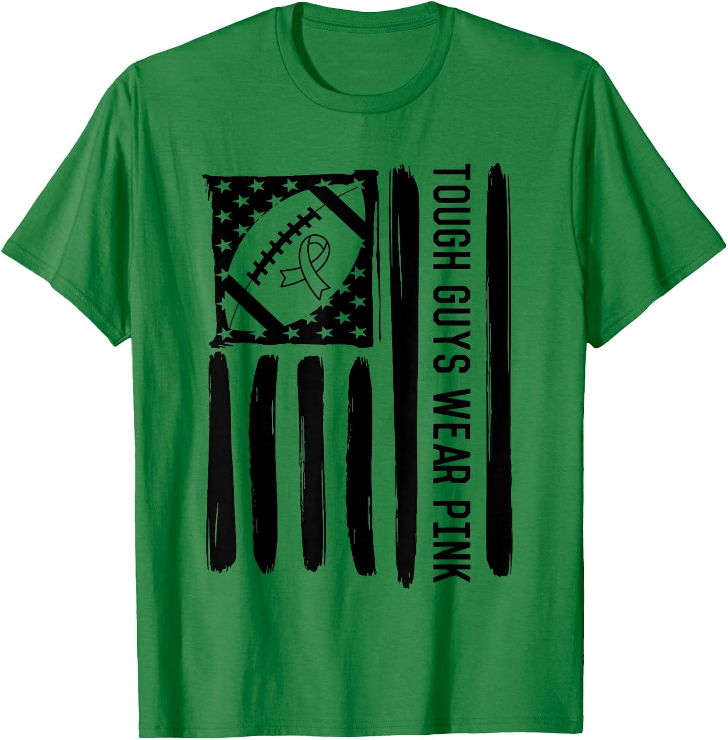 Tough Guys Wear Pink Breast Cancer Football US American Flag T-Shirt - T-Shirt | Irish Green