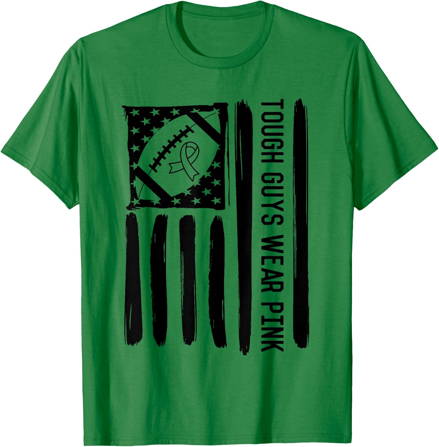Tough Guys Wear Pink Breast Cancer Football US American Flag T-Shirt - T-Shirt | Irish Green