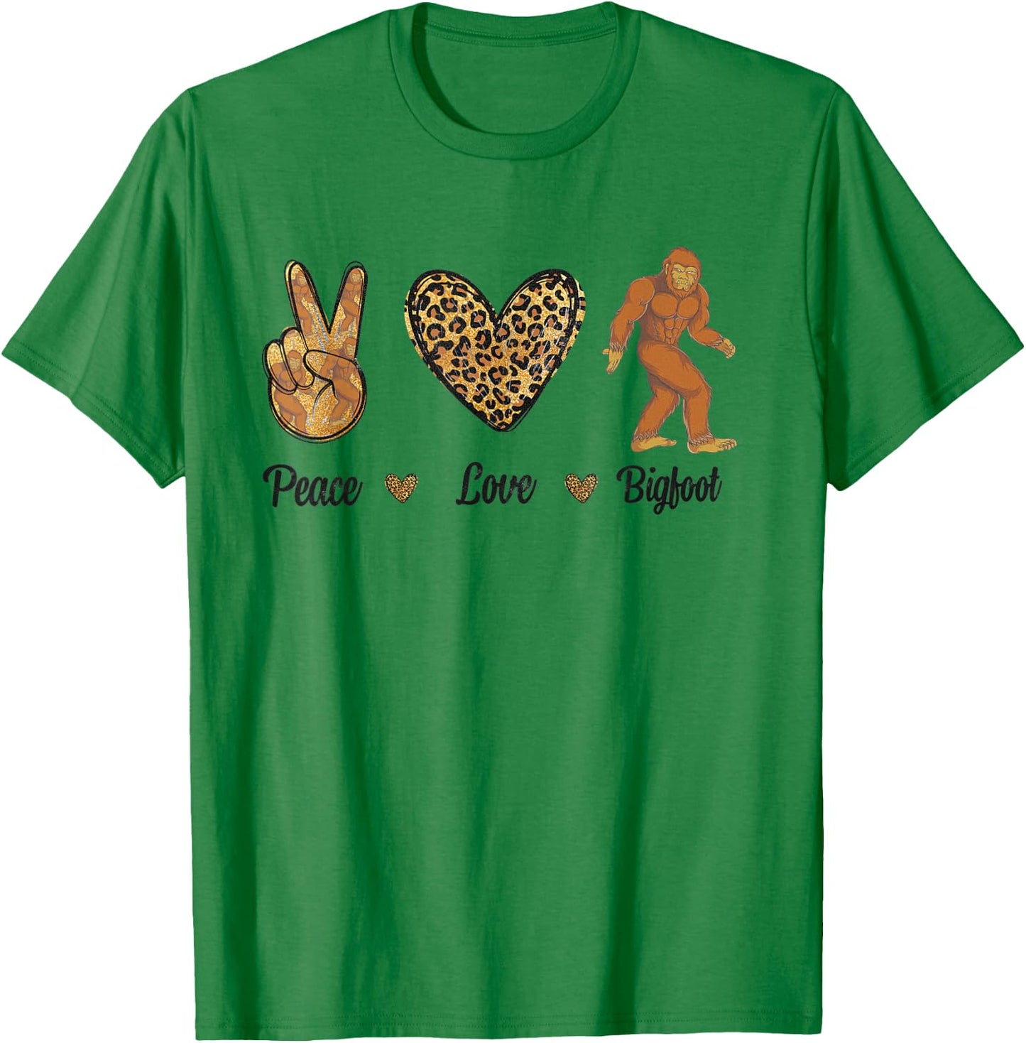 Peace Love Bigfoot Leopard Wild Animals Sasquatch Lover Men T-Shirt - T-Shirt | Irish Green