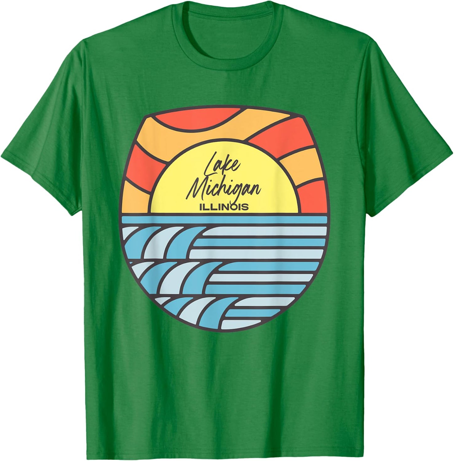 Lake Michigan Illinois IL Sunset Vacation Souvenir Chicago T-Shirt - T-Shirt | Irish Green