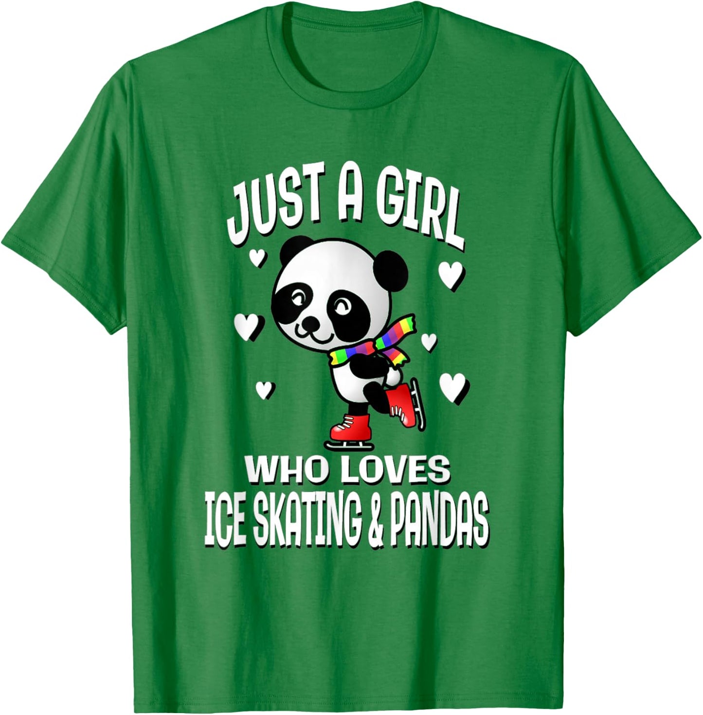 Just A Girl Who Loves Ice Skating & Pandas Cute Bear T-Shirt - T-Shirt | Irish Green