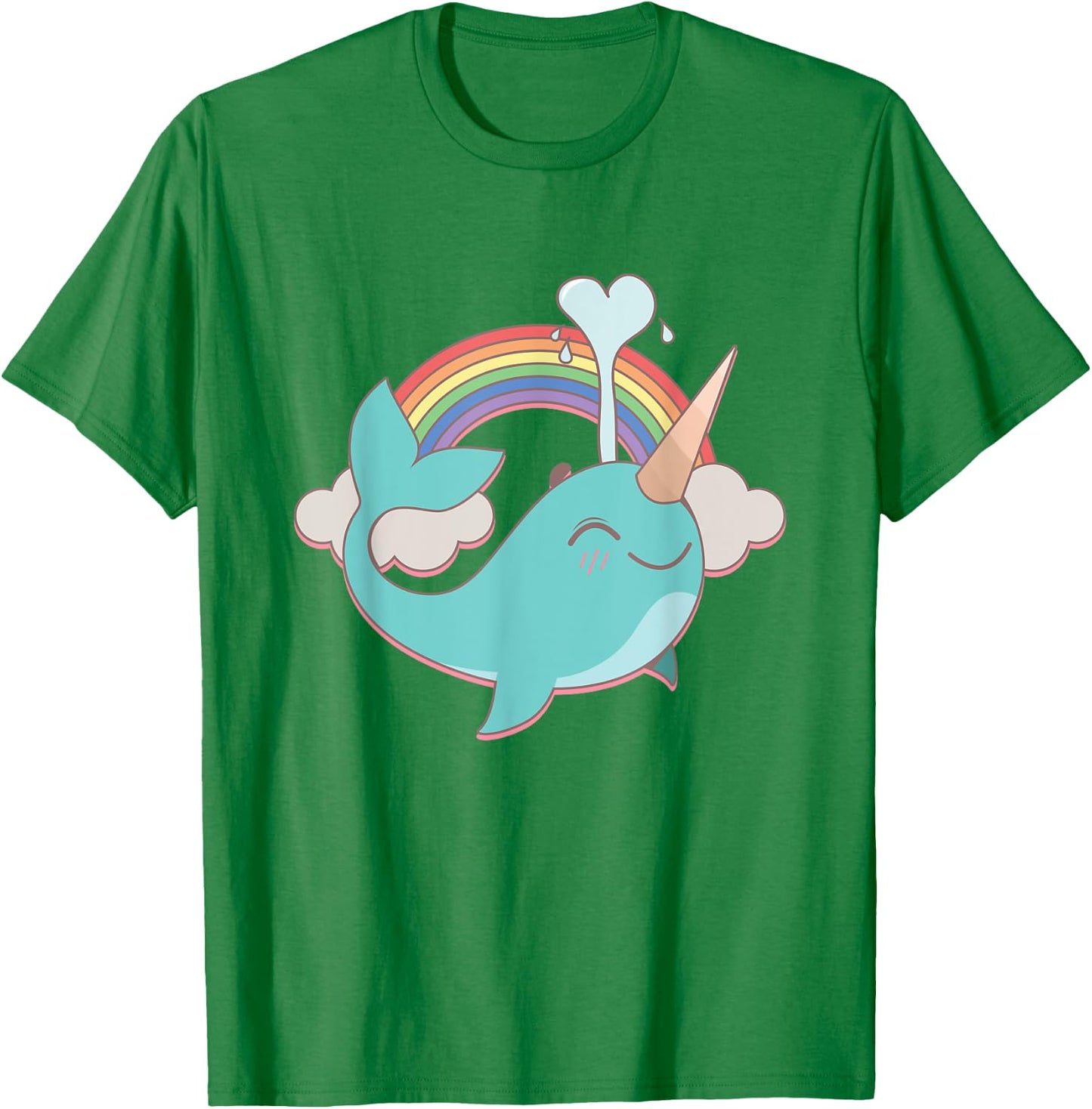 Narwhal Unicorn and Rainbow Blowing Water Girl's Cute T-Shirt - T-Shirt | Irish Green