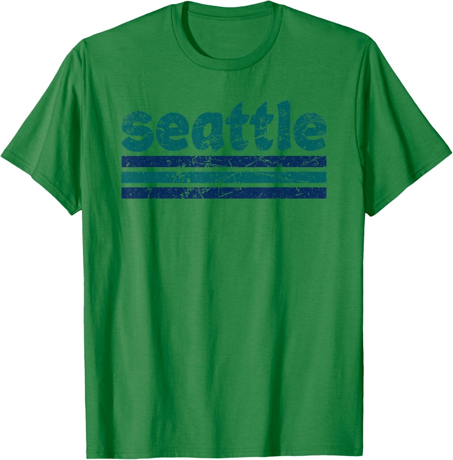 Seattle Washington Three Stripe Vintage Weathered T-Shirt - T-Shirt | Irish Green