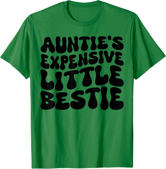 Auntie's Expensive Little Bestie, Groovy New Aunt Nephew T-Shirt - T-Shirt | Irish Green