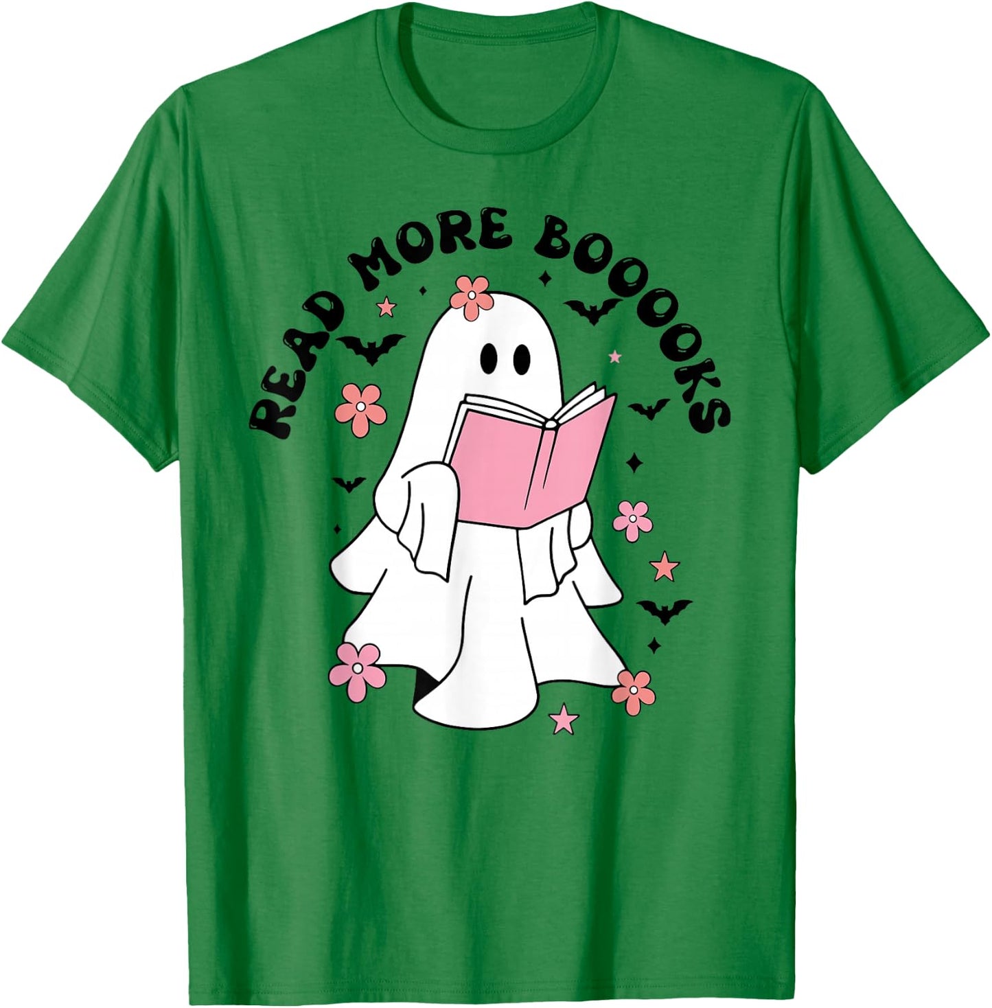 Groovy Booooks Ghost Read More Books Funny Teacher Halloween T-Shirt - T-Shirt | Irish Green