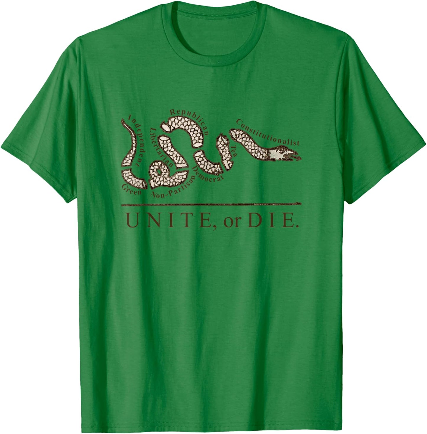 Unite or Die Political Parties Join or Die Inspired Quote T-Shirt - T-Shirt | Irish Green