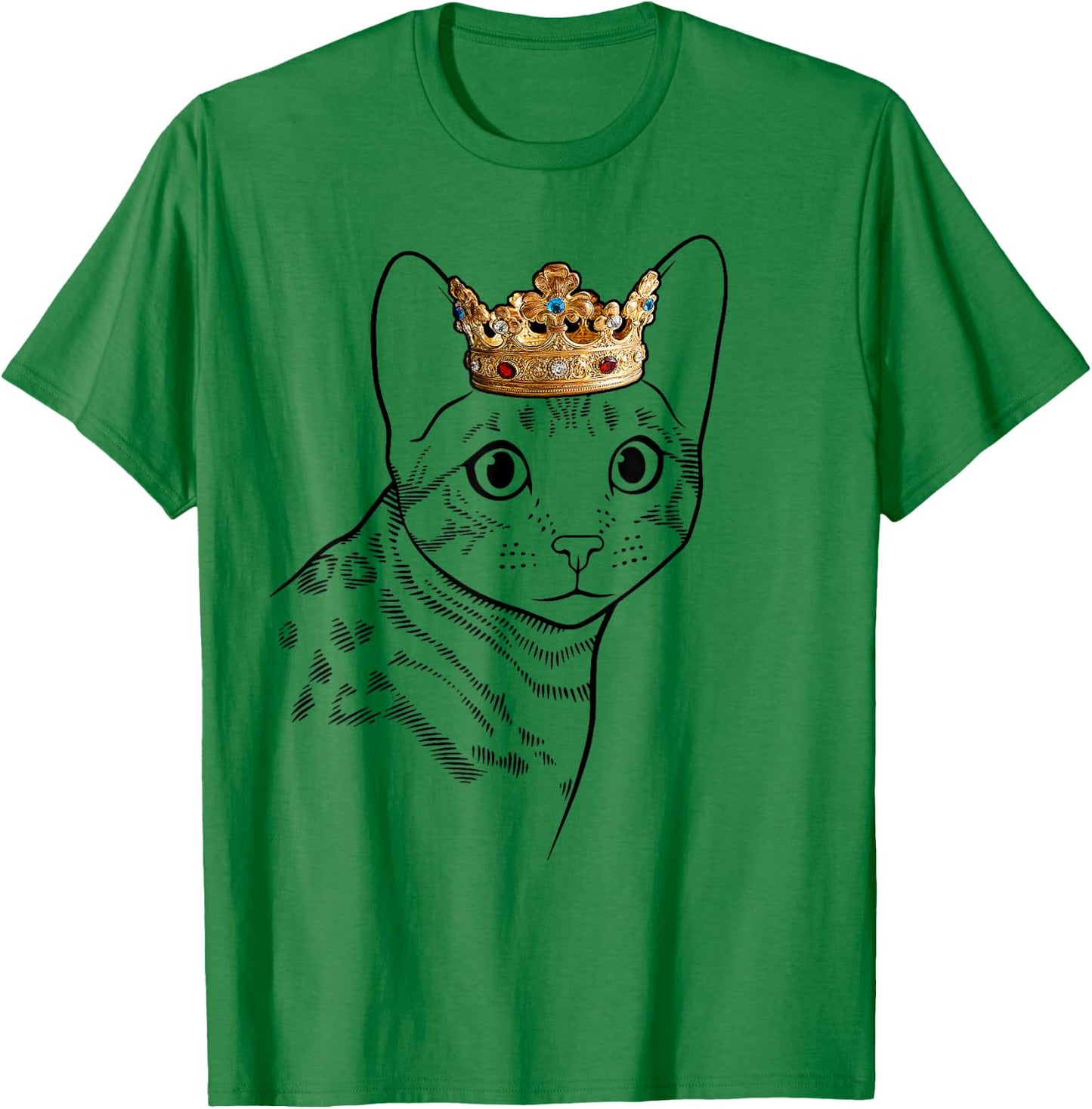 Bengal Cat Wearing Crown Men Women Girls Kids T-Shirt - T-Shirt | Irish Green