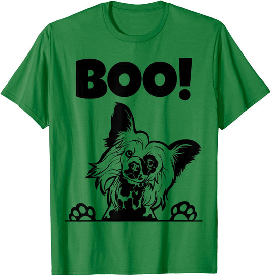 Boo! | Hiding Hairless Puppy Dog Halloween Chinese Crested T-Shirt - T-Shirt | Irish Green