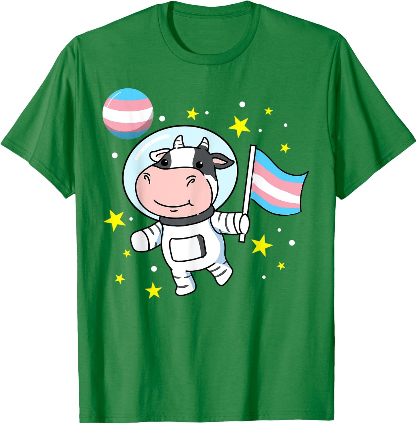 Cow Astronaut Trans Pride T-Shirt - T-Shirt | Irish Green