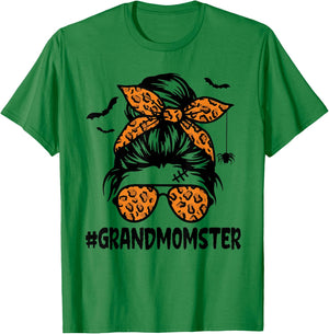 Grandmomster Shirt Women Halloween Nana Grandma Messy Bun T-Shirt - T-Shirt | Irish Green