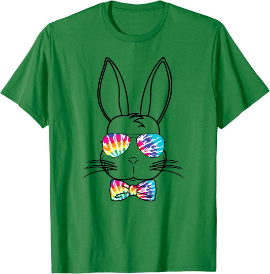 Bunny Face With Tie Dye Sunglasses & Bow Tie Easter Rabbit T-Shirt - T-Shirt | Irish Green