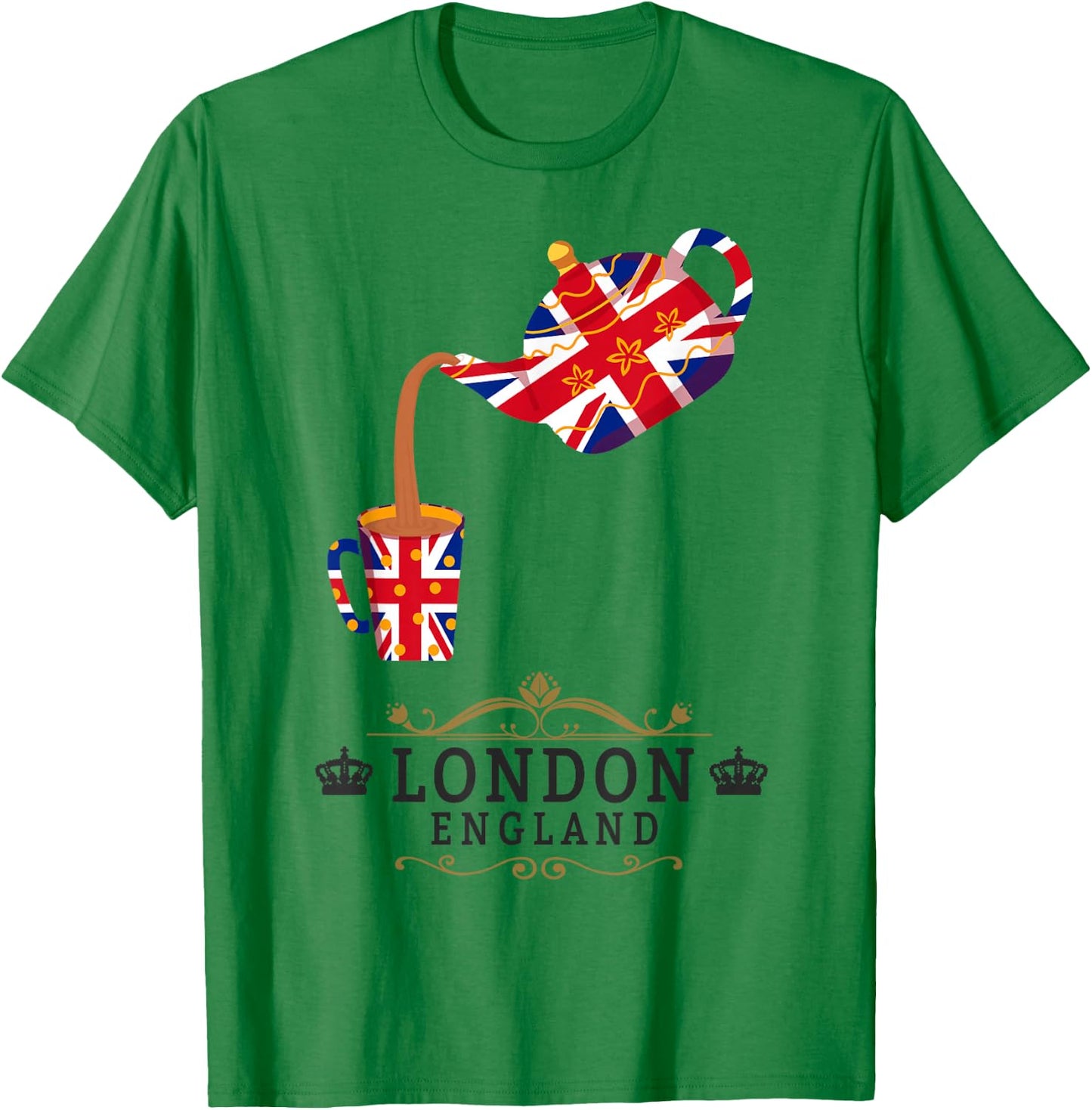 London Idea For Kids With Union Jack UK Flag & Tea Pot T-Shirt - T-Shirt | Irish Green