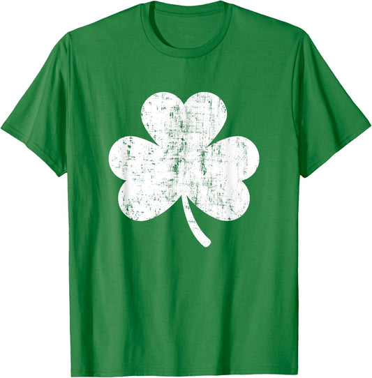 Shamrock Retro Distressed Three Leaf Clover St Patricks Day T-Shirt - T-Shirt | Irish Green