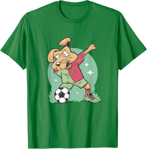 Dog Playing Soccer And Dabbing Sport Funny Football T-Shirt - T-Shirt | Irish Green
