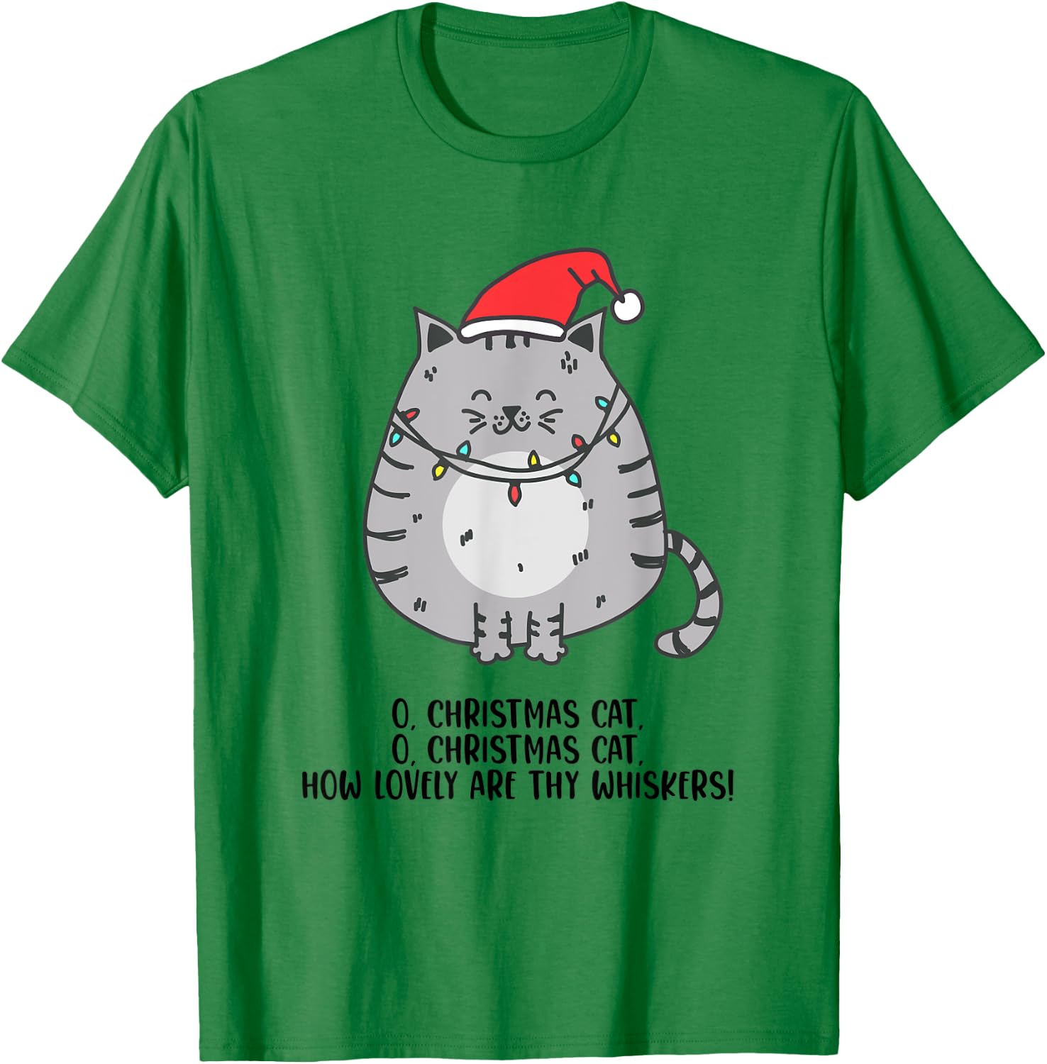 O Christmas Cat Funny Holiday Tree Carol Cat Lovers White T-Shirt - T-Shirt | Irish Green