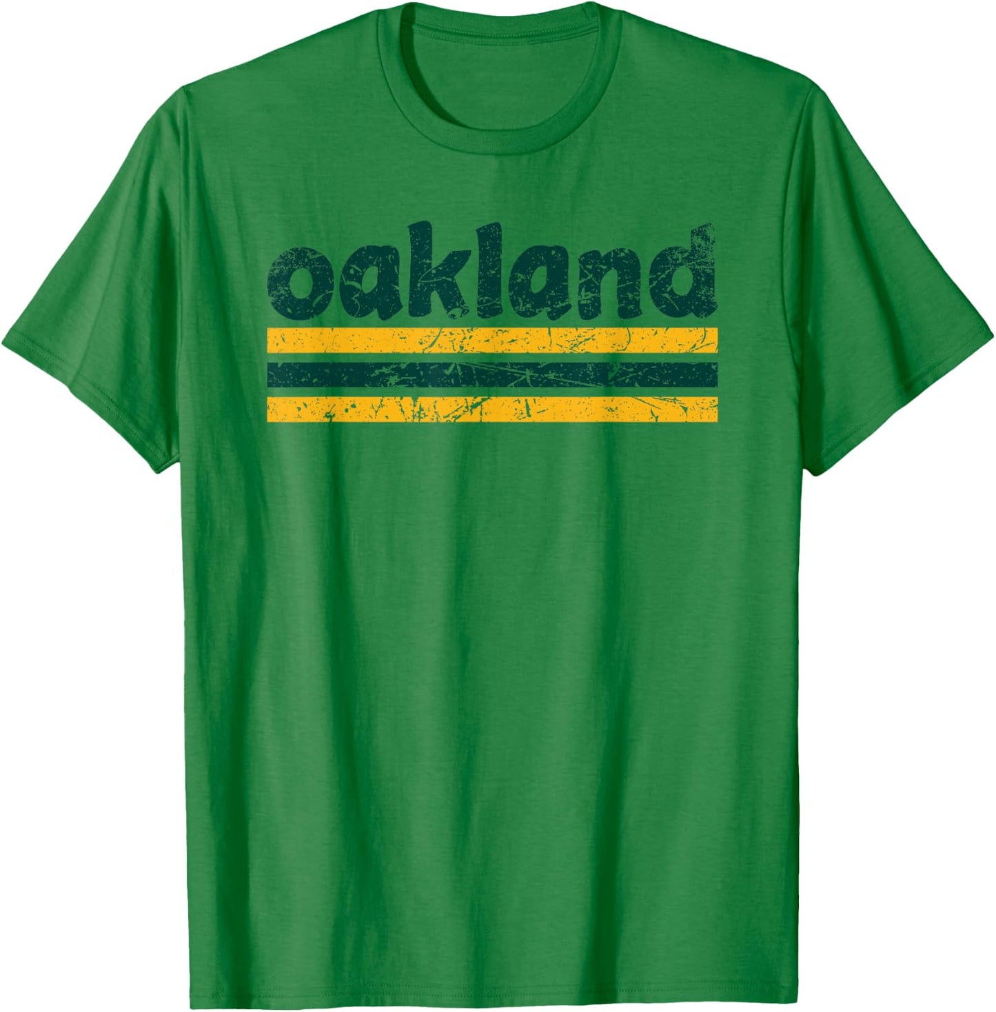 Oakland California Three Stripe Vintage Weathered T-Shirt - T-Shirt | Irish Green