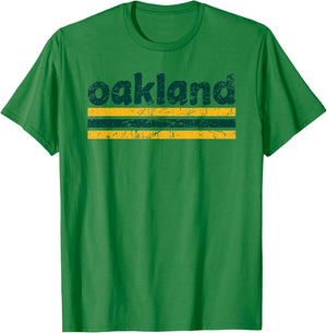 Oakland California Three Stripe Vintage Weathered T-Shirt - T-Shirt | Irish Green