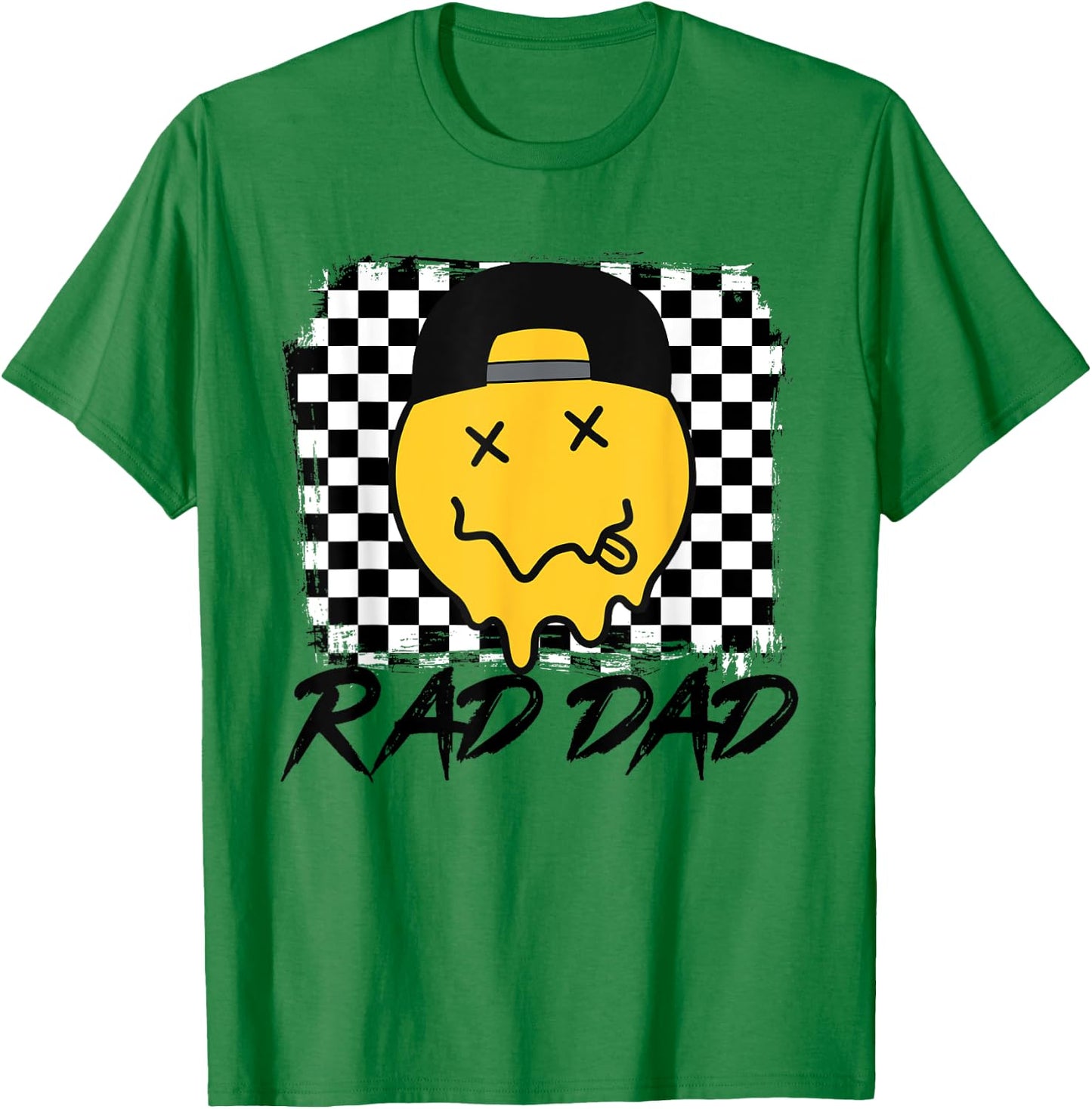 Rad Dad Funny Checkered Father's Day Smile Face T-Shirt - T-Shirt | Irish Green