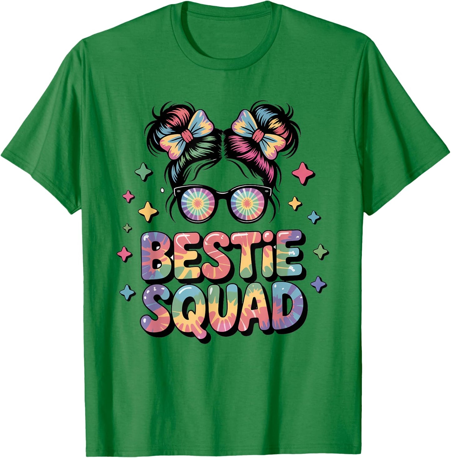 Bestie Squad Messy Bun Tie Dye Best Friends Girls Kids Teens T-Shirt - T-Shirt | Irish Green