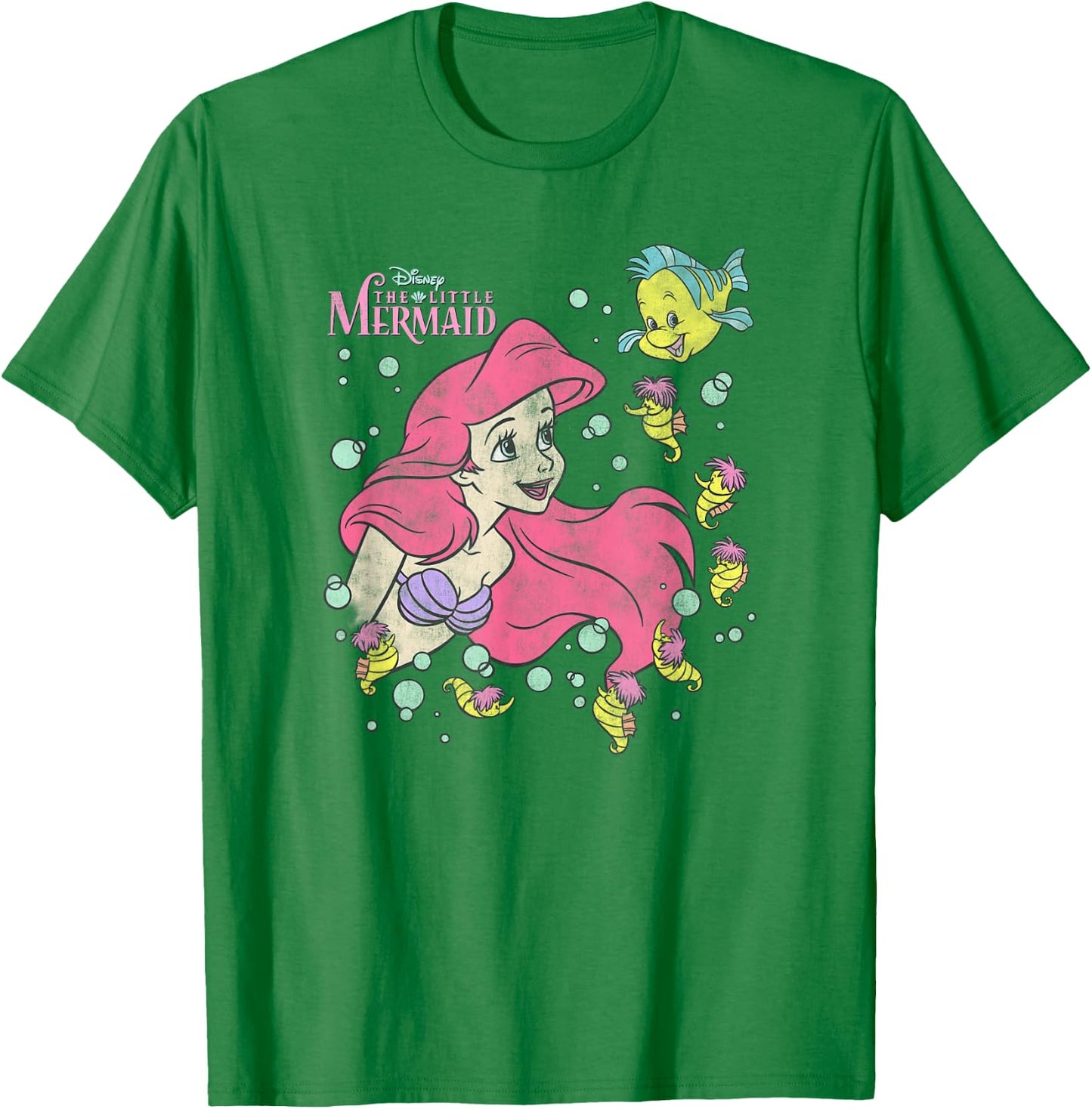 Disney The Little Mermaid Ariel and Flounder Bubble Poster T-Shirt - T-Shirt | Irish Green