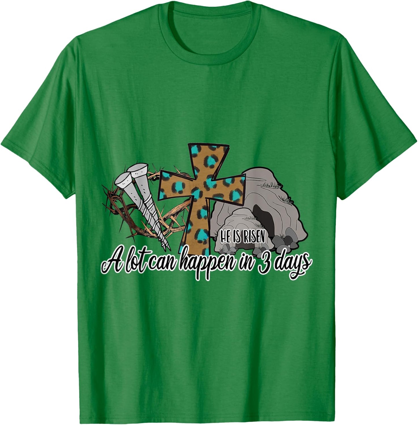 He Is Risen Jesus Christian Stone Cave Leopard Happy Easter T-Shirt - T-Shirt | Irish Green
